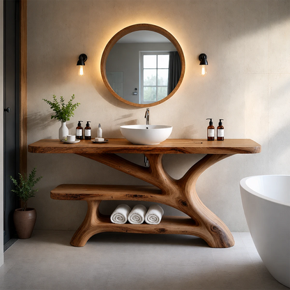Bathroom Vanity Natural Solid Wood Sculptural Branch Base with Shelf - ArborisWood - 15