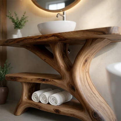 Bathroom Vanity Natural Solid Wood Sculptural Branch Base with Shelf - ArborisWood - 5