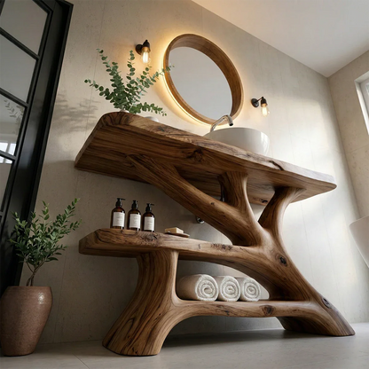 Bathroom Vanity Natural Solid Wood Sculptural Branch Base with Shelf - ArborisWood - 6