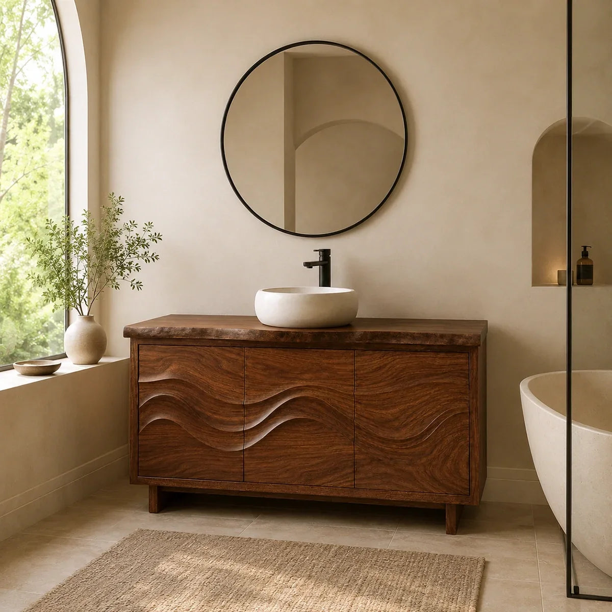 Bathroom Vanity with Flowing Wave-Carved Doors for Primary Bathrooms - Arboriswood - 2