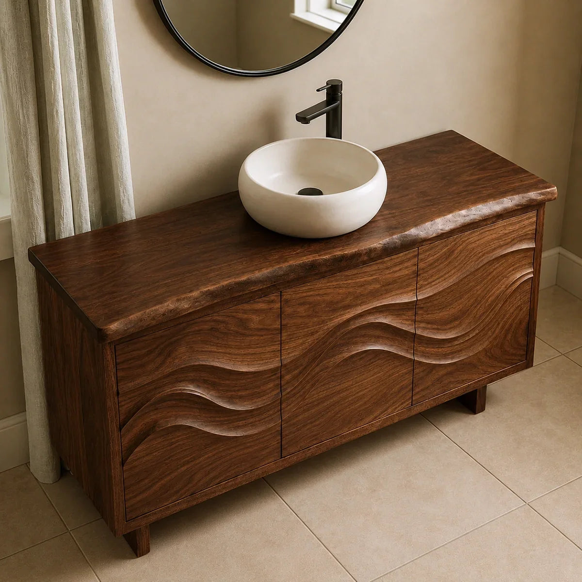 Bathroom Vanity with Flowing Wave-Carved Doors for Primary Bathrooms - Arboriswood - 8