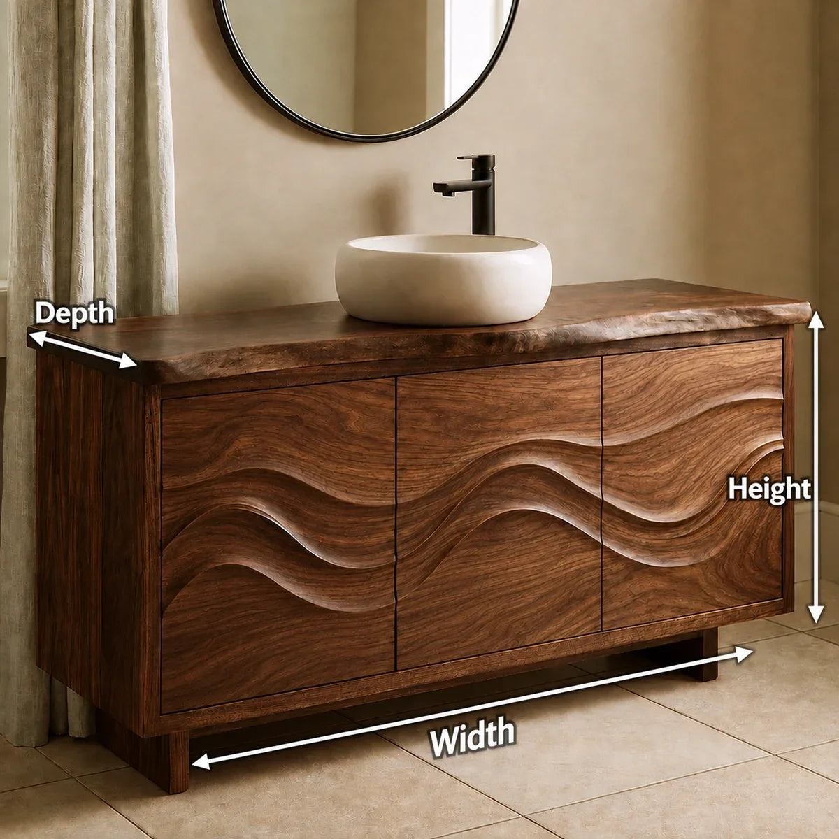 Bathroom Vanity with Flowing Wave-Carved Doors for Primary Bathrooms - Arboriswood - 9