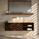 Bathroom Vanity with Hand-Carved Wave Doors and Open Shelving - Arboriswood - 10