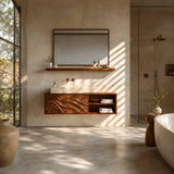 Bathroom Vanity with Hand-Carved Wave Doors and Open Shelving - Arboriswood - 3