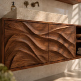 Bathroom Vanity with Hand-Carved Wave Doors and Open Shelving - Arboriswood - 4
