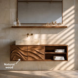 Bathroom Vanity with Hand-Carved Wave Doors and Open Shelving - Arboriswood - 5