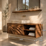 Bathroom Vanity with Hand-Carved Wave Doors and Open Shelving - Arboriswood - 6