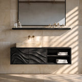 Bathroom Vanity with Hand-Carved Wave Doors and Open Shelving - Arboriswood - 8