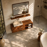 Bathroom Vanity with Hand-Carved Wave Doors and Open Shelving - Arboriswood - 5
