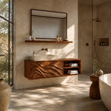 Bathroom Vanity with Hand-Carved Wave Doors and Open Shelving - Arboriswood