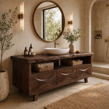 Bathroom Vanity with Hand-Carved Wave Drawers in Natural Solid Wood - Arboriswood - 10