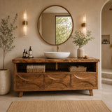 Bathroom Vanity with Hand-Carved Wave Drawers in Natural Solid Wood - Arboriswood - 2