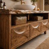 Bathroom Vanity with Hand-Carved Wave Drawers in Natural Solid Wood - Arboriswood - 3