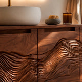 Bathroom Vanity with Hand-Carved Wave Drawers in Natural Solid Wood - Arboriswood - 3