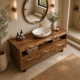 Bathroom Vanity with Hand-Carved Wave Drawers in Natural Solid Wood - Arboriswood - 4