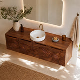Bathroom Vanity with Hand-Carved Wave Drawers in Natural Solid Wood - Arboriswood - 4