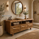 Bathroom Vanity with Hand-Carved Wave Drawers in Natural Solid Wood - Arboriswood - 5