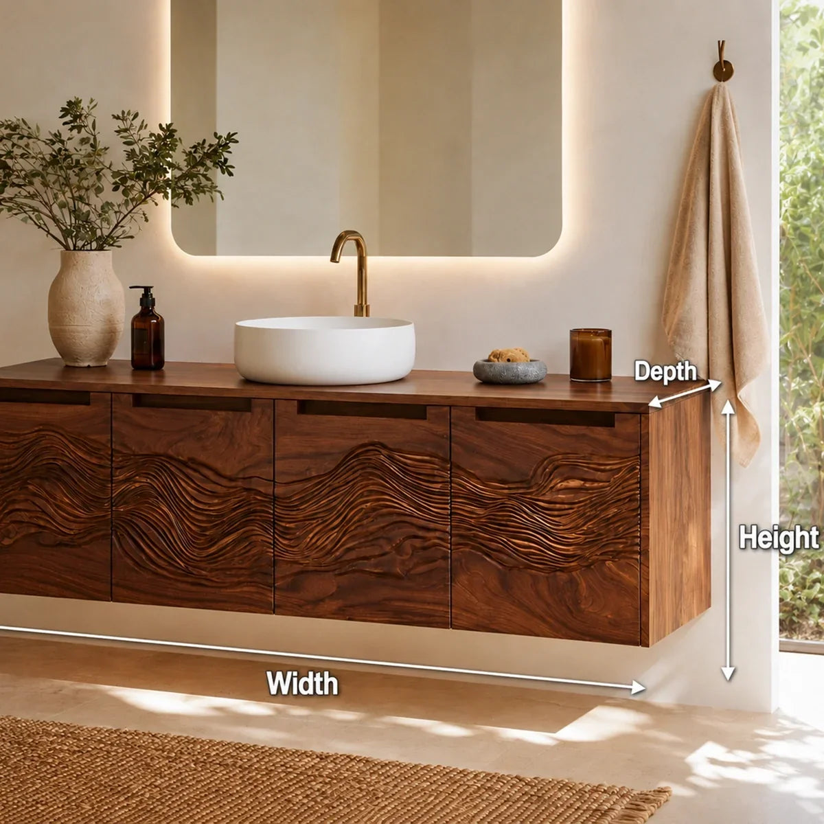 Bathroom Vanity with Hand-Carved Wave Drawers in Natural Solid Wood - Arboriswood - 6