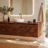 Bathroom Vanity with Hand-Carved Wave Drawers in Natural Solid Wood - Arboriswood - 6