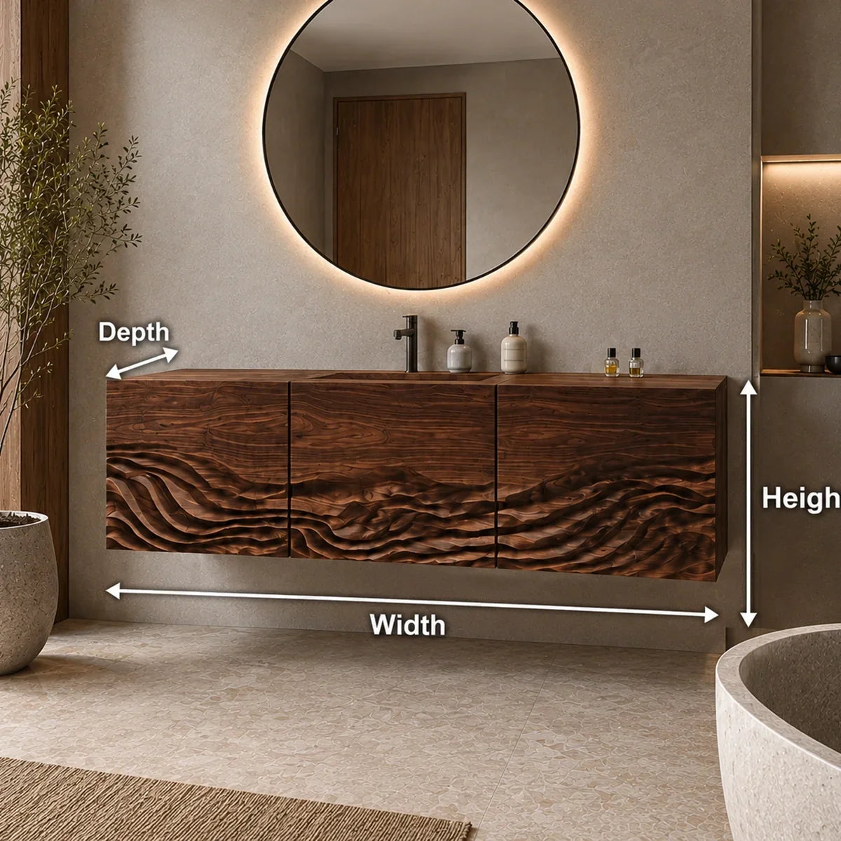 Bathroom Vanity with Hand-Carved Wave Drawers in Natural Solid Wood - Arboriswood - 6