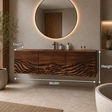 Bathroom Vanity with Hand-Carved Wave Drawers in Natural Solid Wood - Arboriswood - 6