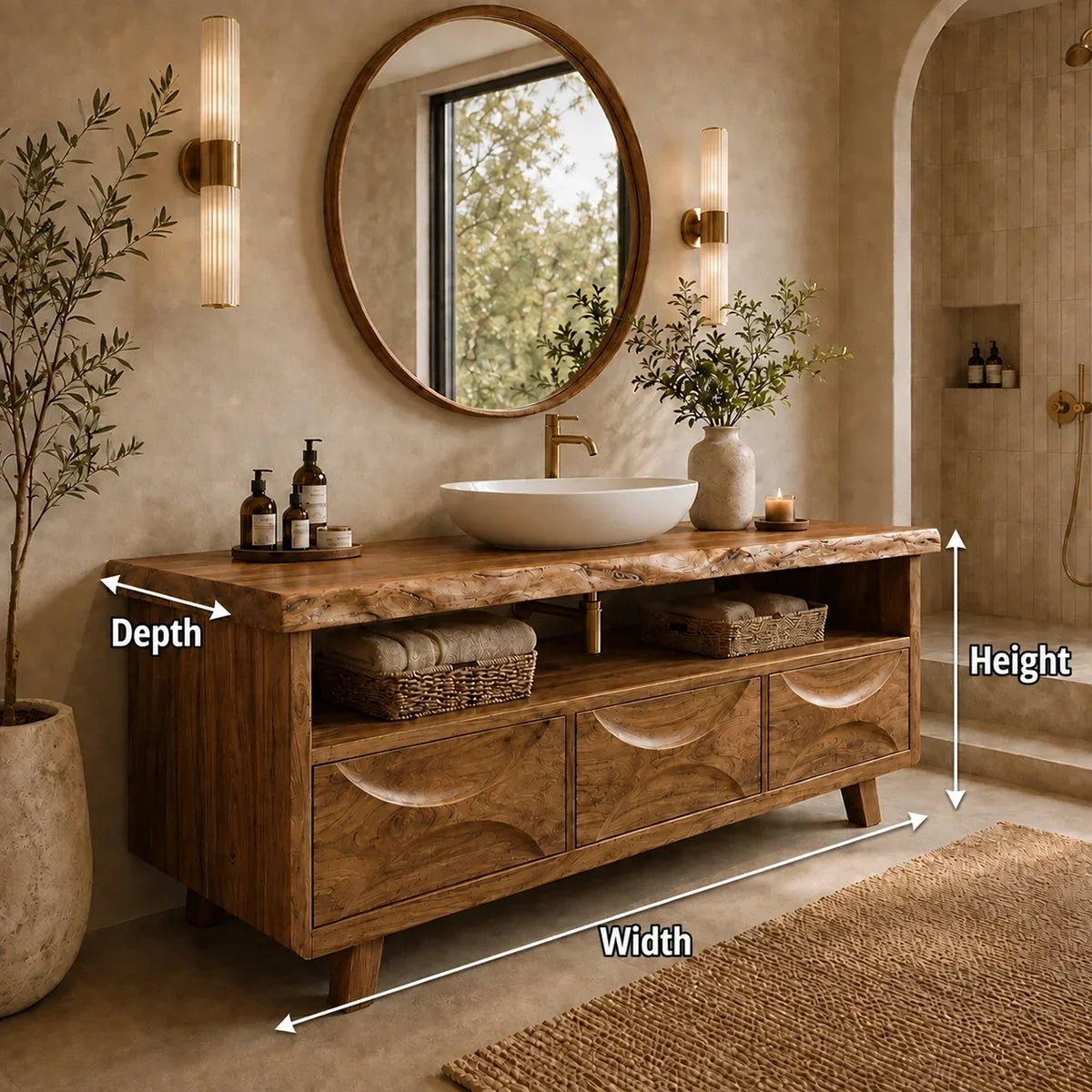 Bathroom Vanity with Hand-Carved Wave Drawers in Natural Solid Wood - Arboriswood - 6