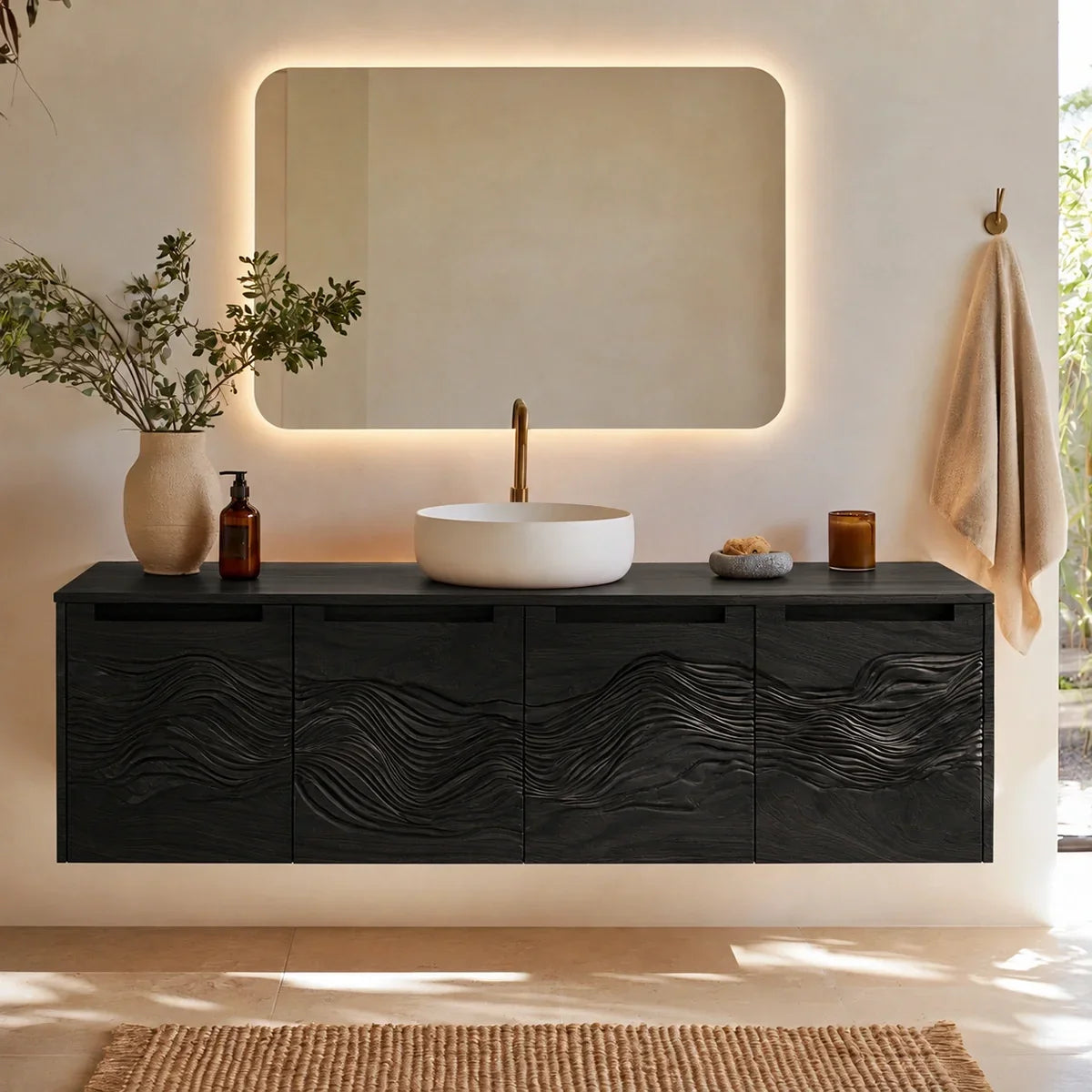 Bathroom Vanity with Hand-Carved Wave Drawers in Natural Solid Wood - Arboriswood - 8