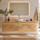 Bathroom Vanity with Hand-Carved Wave Drawers in Natural Solid Wood - Arboriswood - 9