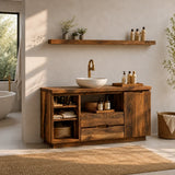 Bathroom Vanity with Open Shelving and Cabinet Doors in Natural Solid Wood - Arboriswood - 2