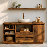 Bathroom Vanity with Open Shelving and Cabinet Doors in Natural Solid Wood - Arboriswood - 3