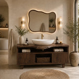 Bathroom Vanity with Open Shelving and Cabinet Storage in Natural Solid Wood - Arboriswood - 10