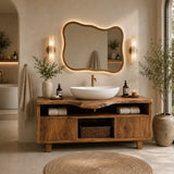 Bathroom Vanity with Open Shelving and Cabinet Storage in Natural Solid Wood - Arboriswood - 2
