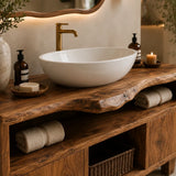 Bathroom Vanity with Open Shelving and Cabinet Storage in Natural Solid Wood - Arboriswood - 3