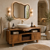 Bathroom Vanity with Open Shelving and Cabinet Storage in Natural Solid Wood - Arboriswood - 6