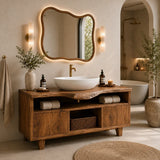 Bathroom Vanity with Open Shelving and Cabinet Storage in Natural Solid Wood - Arboriswood - 7