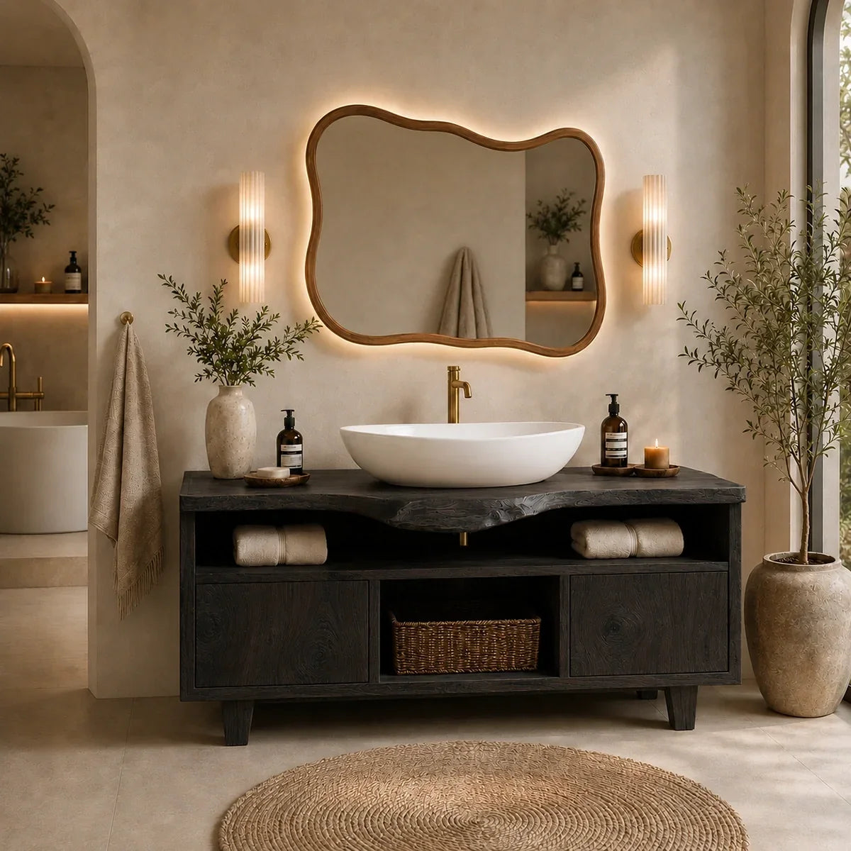 Bathroom Vanity with Open Shelving and Cabinet Storage in Natural Solid Wood - Arboriswood - 8