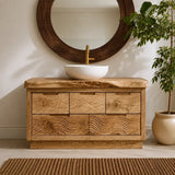 Bathroom Vanity with Sculptural Wave-Carved Drawer in Natural Solid Wood - Arboriswood - 4