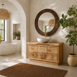 Bathroom Vanity with Sculptural Wave-Carved Drawer in Natural Solid Wood - Arboriswood - 6