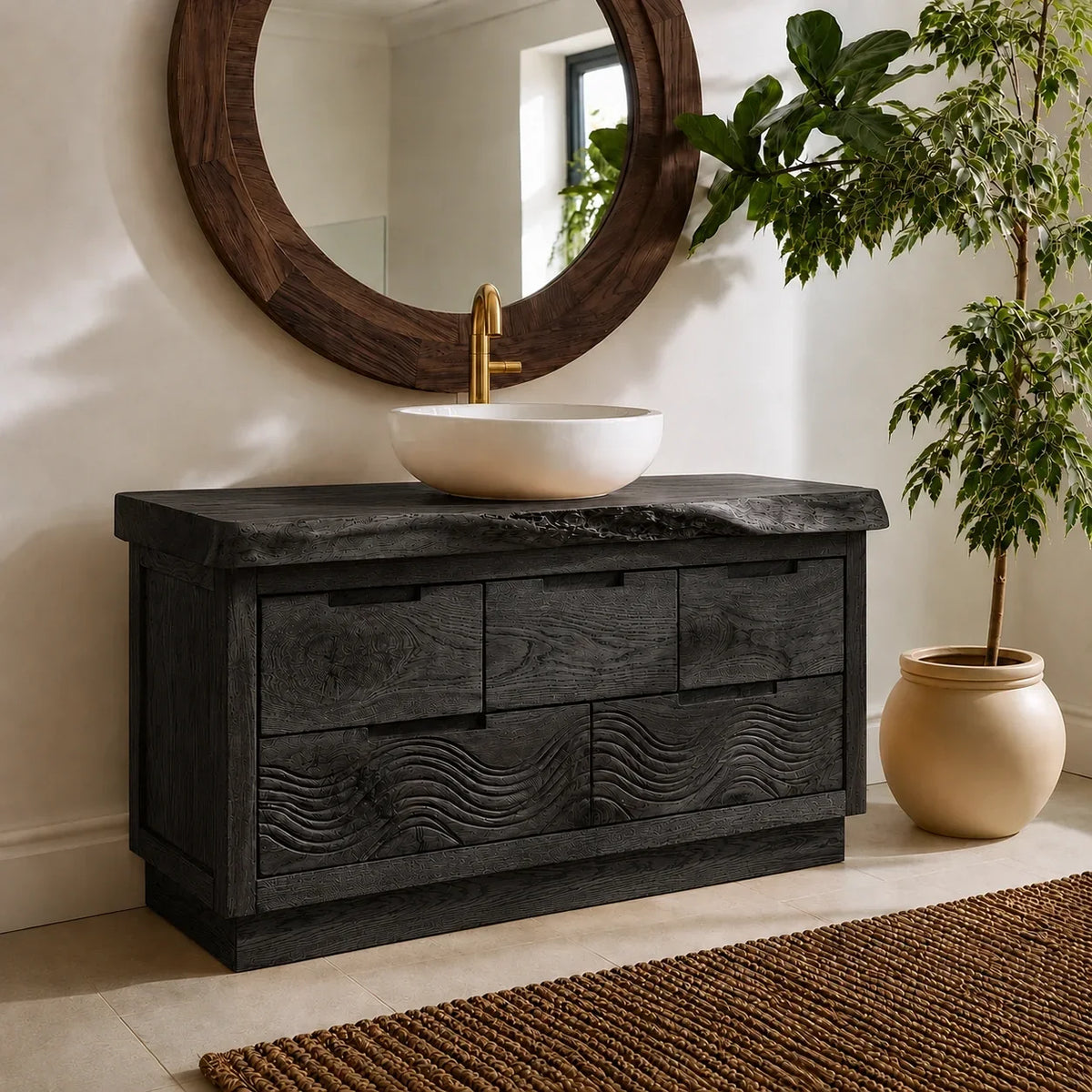 Bathroom Vanity with Sculptural Wave-Carved Drawer in Natural Solid Wood - Arboriswood - 8