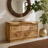 Bathroom Vanity with Sculptural Wave-Carved Drawer in Natural Solid Wood - Arboriswood