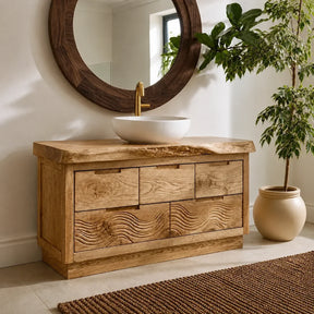 Bathroom Vanity with Sculptural Wave-Carved Drawer in Natural Solid Wood - Arboriswood