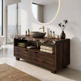 Bathroom Vanity with Two Drawers and Open Shelving in Natural Solid Wood - Arboriswood - 10