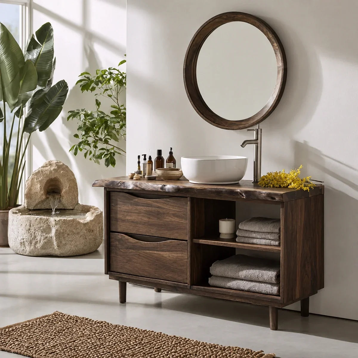 Bathroom Vanity with Two Drawers and Open Shelving in Natural Solid Wood - Arboriswood - 10