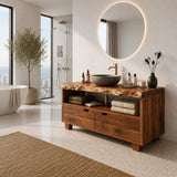 Bathroom Vanity with Two Drawers and Open Shelving in Natural Solid Wood - Arboriswood - 1