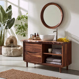 Bathroom Vanity with Two Drawers and Open Shelving in Natural Solid Wood - Arboriswood - 1