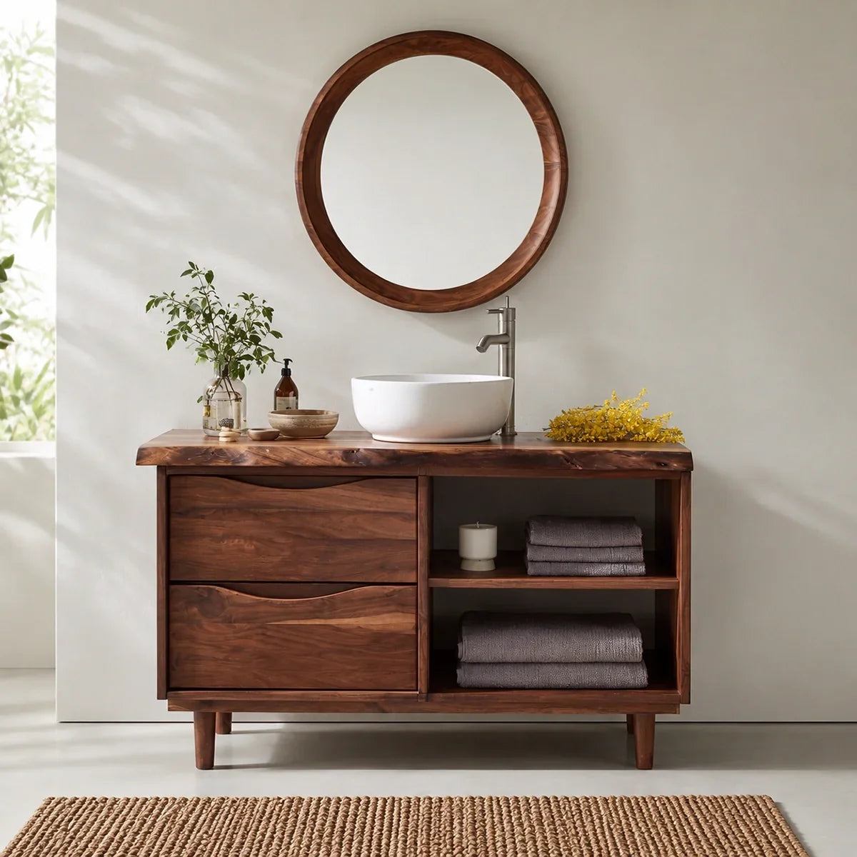 Bathroom Vanity with Two Drawers and Open Shelving in Natural Solid Wood - Arboriswood - 2
