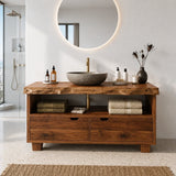 Bathroom Vanity with Two Drawers and Open Shelving in Natural Solid Wood - Arboriswood - 2