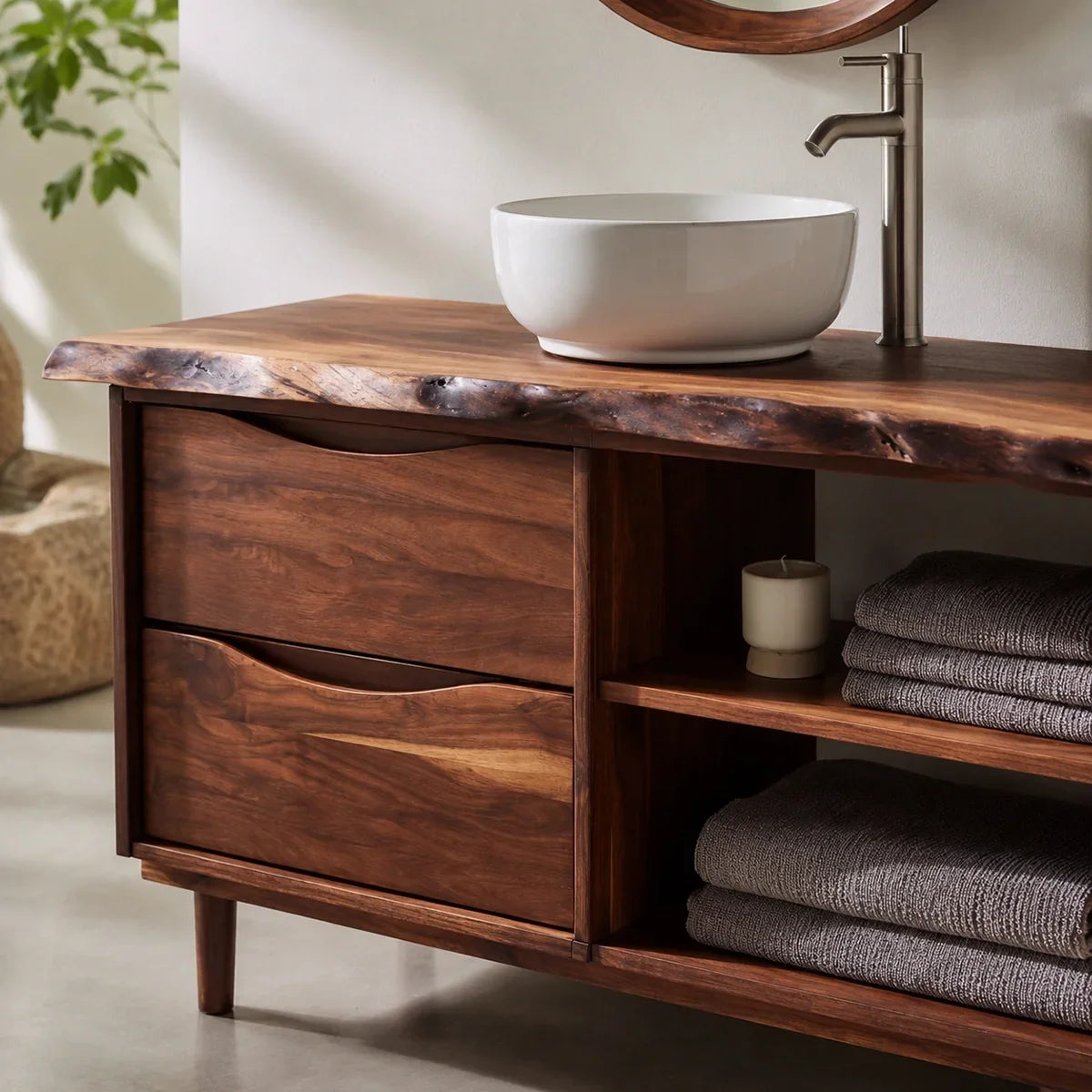 Bathroom Vanity with Two Drawers and Open Shelving in Natural Solid Wood - Arboriswood - 3