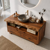 Bathroom Vanity with Two Drawers and Open Shelving in Natural Solid Wood - Arboriswood - 4