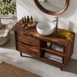 Bathroom Vanity with Two Drawers and Open Shelving in Natural Solid Wood - Arboriswood - 4